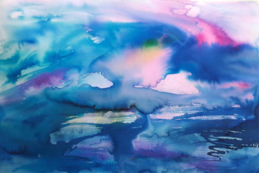 Malerei mit dem Titel "Blue storm" von Olga Dospekhova, Original-Kunstwerk, Aquarell