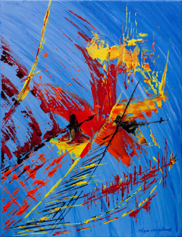Pintura intitulada "Small Blue Abstract…" por Olga De Weck, Obras de arte originais, Acrílico