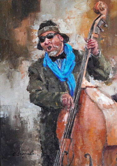 Ζωγραφική με τίτλο "Street Musician" από Olga Egorov, Αυθεντικά έργα τέχνης, Λάδι Τοποθετήθηκε στο Ξύλινο φορείο σκελετό