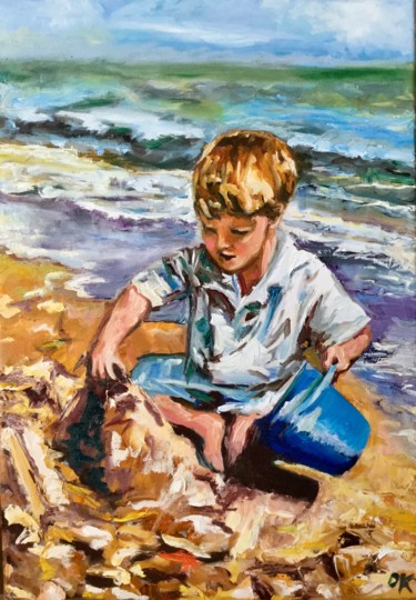 Painting titled "Boy is making a san…" by Olga Koval, Original Artwork