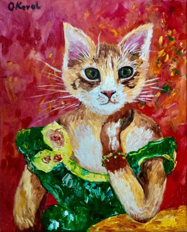 Malerei mit dem Titel "CAT LA MADAME JEANN…" von Olga Koval, Original-Kunstwerk, Öl