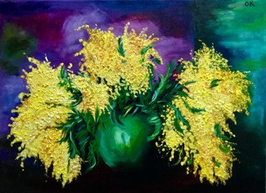 Peinture intitulée "Mimosas is a green…" par Olga Koval, Œuvre d'art originale, Huile