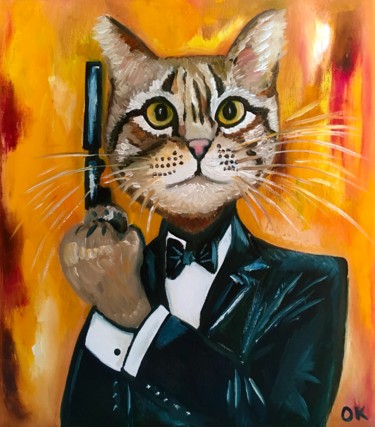"Troy The Cat James…" başlıklı Tablo Olga Koval tarafından, Orijinal sanat, Petrol Ahşap Sedye çerçevesi üzerine monte edilm…