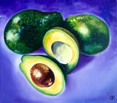 Painting titled "Avocado, Still life…" by Olga Koval, Original Artwork, Oil Mounted on Wood Stretcher frame