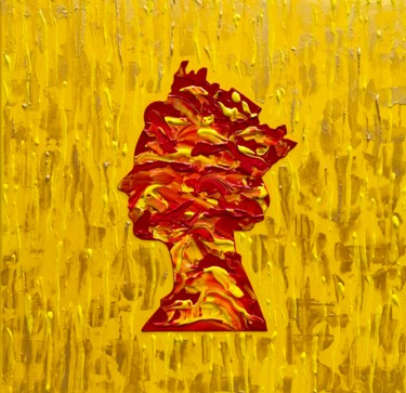 Painting titled "QUEEN #72 ON YELLOW…" by Olga Koval, Original Artwork, Acrylic Mounted on Wood Stretcher frame