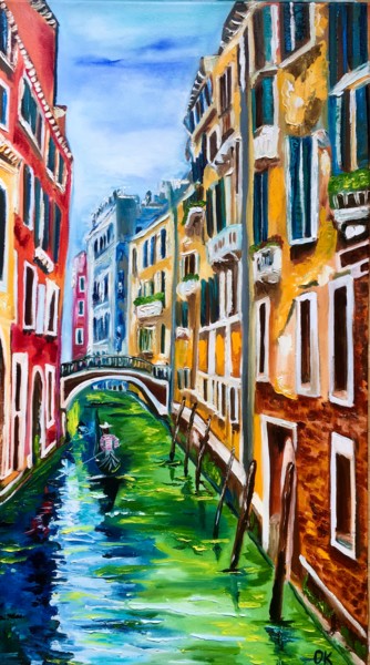 Painting titled "Venice, spring time…" by Olga Koval, Original Artwork, Oil Mounted on Wood Stretcher frame