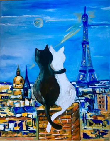 "Cats in Paris, roma…" başlıklı Tablo Olga Koval tarafından, Orijinal sanat, Petrol Ahşap Sedye çerçevesi üzerine monte edil…