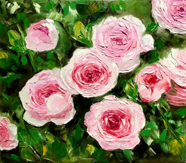 Pittura intitolato "Roses in bloom, Gar…" da Olga Koval, Opera d'arte originale, Olio Montato su Telaio per barella in legno