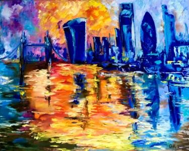 Картина под названием "London, City of Lon…" - Olga Koval, Подлинное произведение искусства, Масло Установлен на Деревянная…