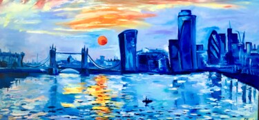 Pittura intitolato "London, sunrise, in…" da Olga Koval, Opera d'arte originale, Olio Montato su Telaio per barella in legno