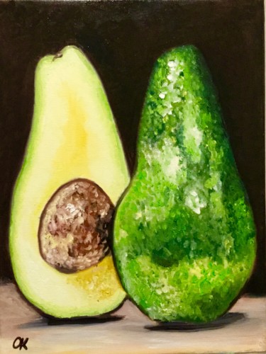 Painting titled "Avocado on the dark…" by Olga Koval, Original Artwork, Oil
