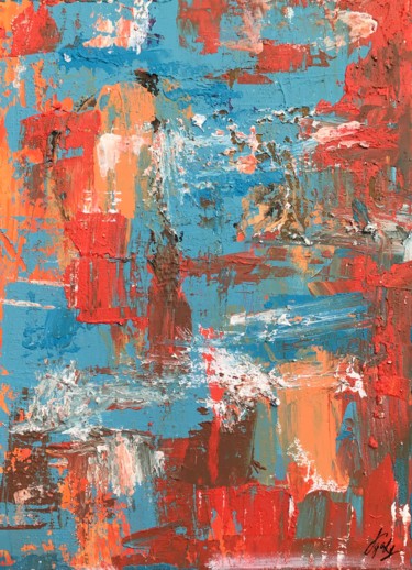 Pintura titulada "Orange&Teal" por Olga Laray, Obra de arte original, Acrílico