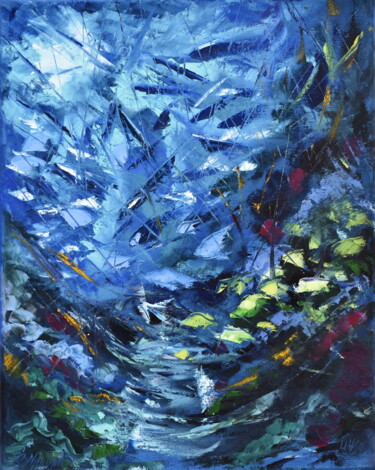 Painting titled "DEEP CORAL REEF, UN…" by Olga Nikitina, Original Artwork, Oil Mounted on Wood Stretcher frame