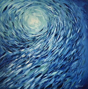 Pintura titulada "Fish Whirlpool Sard…" por Olga Nikitina, Obra de arte original, Oleo Montado en Bastidor de camilla de mad…