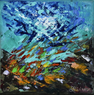 Painting titled "Abstract Coral Reef" by Olga Nikitina, Original Artwork, Oil Mounted on Wood Stretcher frame