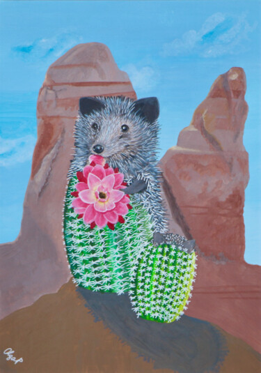 Peinture intitulée "Desert Hedgehog" par Olga Petrova, Œuvre d'art originale, Acrylique