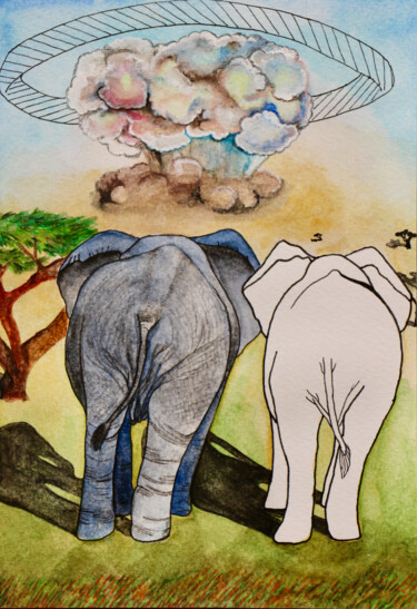 Peinture intitulée "The last elephant" par Olga Petrova, Œuvre d'art originale, Aquarelle