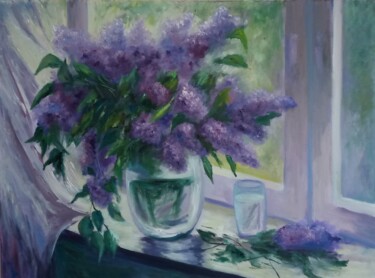 Картина под названием "Lilac bouquet on th…" - Olga Semenova, Подлинное произведение искусства, Масло