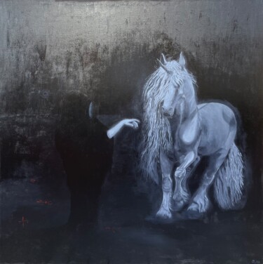 Pittura intitolato "Unicornio acerca só…" da Olha Chumak, Opera d'arte originale, Olio