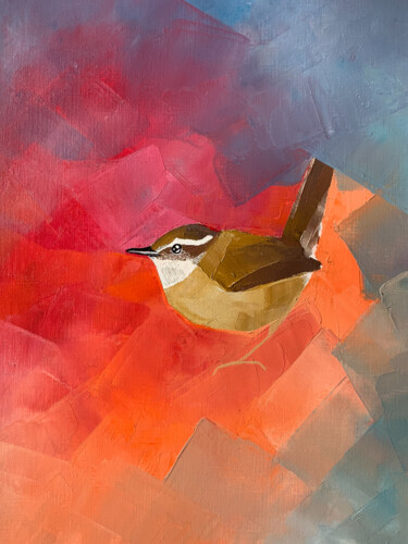 Картина под названием "Bird in the colorfu…" - Olha Gitman, Подлинное произведение искусства, Масло