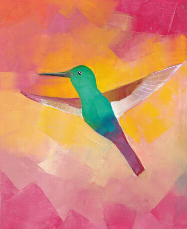 Peinture intitulée "Bird in colorful ga…" par Olha Gitman, Œuvre d'art originale, Huile