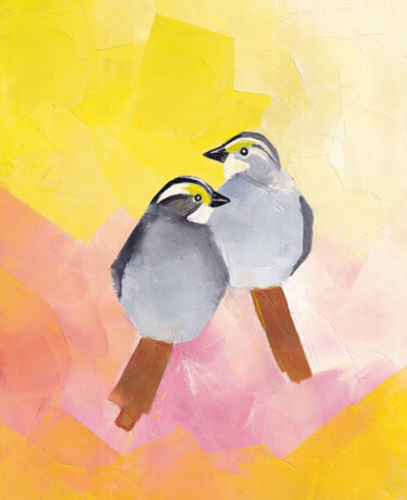 Painting titled "Sparrows Valentine…" by Olha Gitman, Original Artwork, Oil