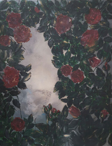 Ζωγραφική με τίτλο "Sky rose" από Olha Prykhodko, Αυθεντικά έργα τέχνης, Ακρυλικό Τοποθετήθηκε στο Ξύλινο φορείο σκελετό
