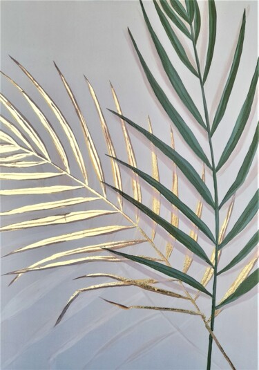 绘画 标题为“Golden palm” 由Olha Shapovalova, 原创艺术品, 丙烯 安装在木质担架架上