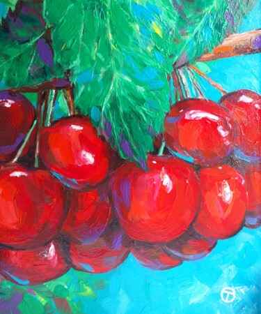 Schilderij getiteld "Cherries" door Olia Tomkova, Origineel Kunstwerk, Acryl