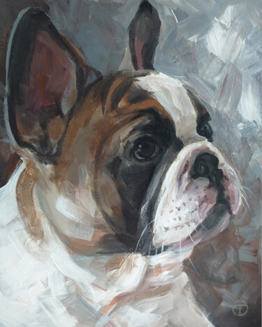 Schilderij getiteld "French bulldog" door Olia Tomkova, Origineel Kunstwerk, Acryl