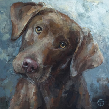 Painting titled "Chocolate labrador 2" by Olia Tomkova, Original Artwork, Acrylic