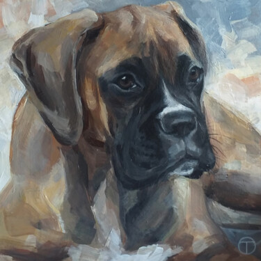 Pittura intitolato "Boxer Dog" da Olia Tomkova, Opera d'arte originale, Acrilico