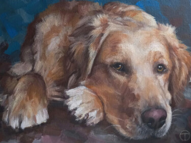 Painting titled "Golden Retriever 2" by Olia Tomkova, Original Artwork, Acrylic