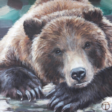Schilderij getiteld "Grizzly bear 10" door Olia Tomkova, Origineel Kunstwerk, Acryl