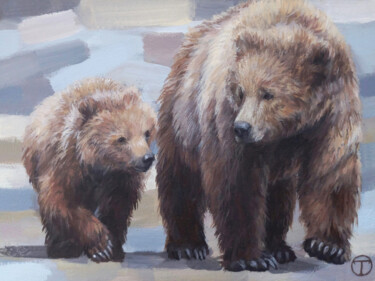 Schilderij getiteld "Grizzly bears" door Olia Tomkova, Origineel Kunstwerk, Acryl