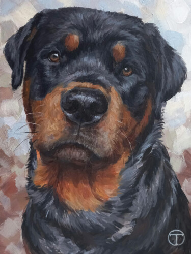 Pittura intitolato "Rottweiler 3" da Olia Tomkova, Opera d'arte originale, Acrilico