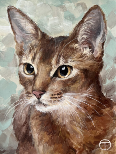Painting titled "Abyssinian cat" by Olia Tomkova, Original Artwork, Acrylic