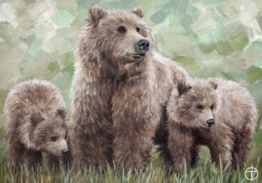 Painting titled "Grizzly bears 7" by Olia Tomkova, Original Artwork, Acrylic