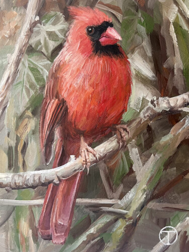 Pintura intitulada "Red cardinal 1" por Olia Tomkova, Obras de arte originais, Acrílico