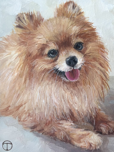 Картина под названием "Pomeranian dog 2" - Olia Tomkova, Подлинное произведение искусства, Акрил