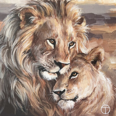 Malarstwo zatytułowany „Lions” autorstwa Olia Tomkova, Oryginalna praca, Akryl