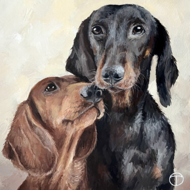 Painting titled "Dachshunds" by Olia Tomkova, Original Artwork, Acrylic