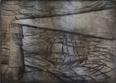 Druckgrafik mit dem Titel "North Sea Storm" von Oliver Przemus, Original-Kunstwerk, Gravur