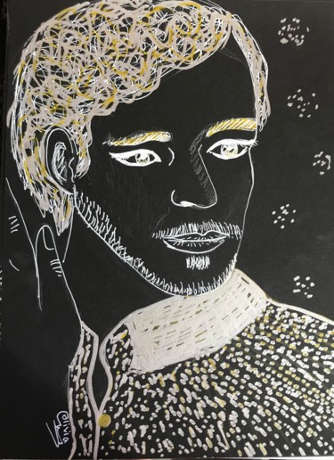 Dessin intitulée "Visage Homme sur fo…" par Olivia Inderchitt, Œuvre d'art originale, Crayon