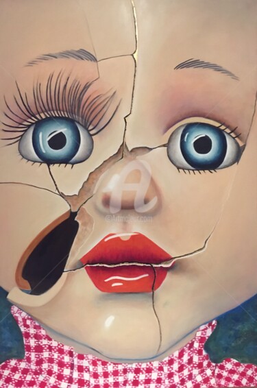 Ζωγραφική με τίτλο "Doll 4" από Olivia Moélo, Αυθεντικά έργα τέχνης, Λάδι Τοποθετήθηκε στο Ξύλινο φορείο σκελετό