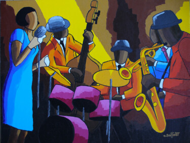 Pintura titulada "Quatuor bleu orange" por Olivier Boissinot, Obra de arte original, Oleo Montado en Bastidor de camilla de…