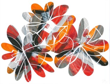Collages titulada "Three Flowers" por Olivier Bourgin, Obra de arte original, Collages