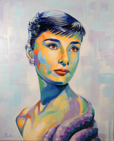 Malerei mit dem Titel "Portrait Audrey Hep…" von Olivier Boutin, Original-Kunstwerk, Acryl Auf Keilrahmen aus Holz montiert