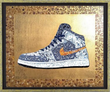 Kolaże zatytułowany „Nike Air Jordan” autorstwa Olivier De Tullasky, Oryginalna praca, Kolaże Zamontowany na Panel drewniany