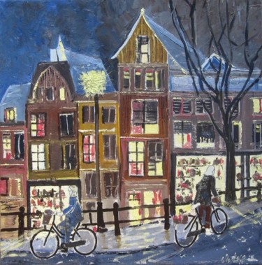 Peinture intitulée "amsterdam de nuit" par Olivier Laplace, Œuvre d'art originale